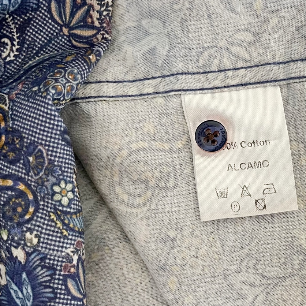 7 Downie St. Men Blue‎ Floral Paisley Dress Shirt Size Large Canadian Designer - Picture 7 of 10
